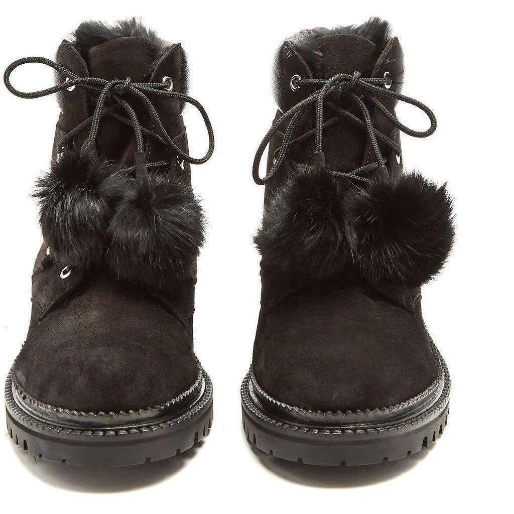 JIMMY CHOO Elba Suede and Rabbit-Fur Ankle Boots, Black