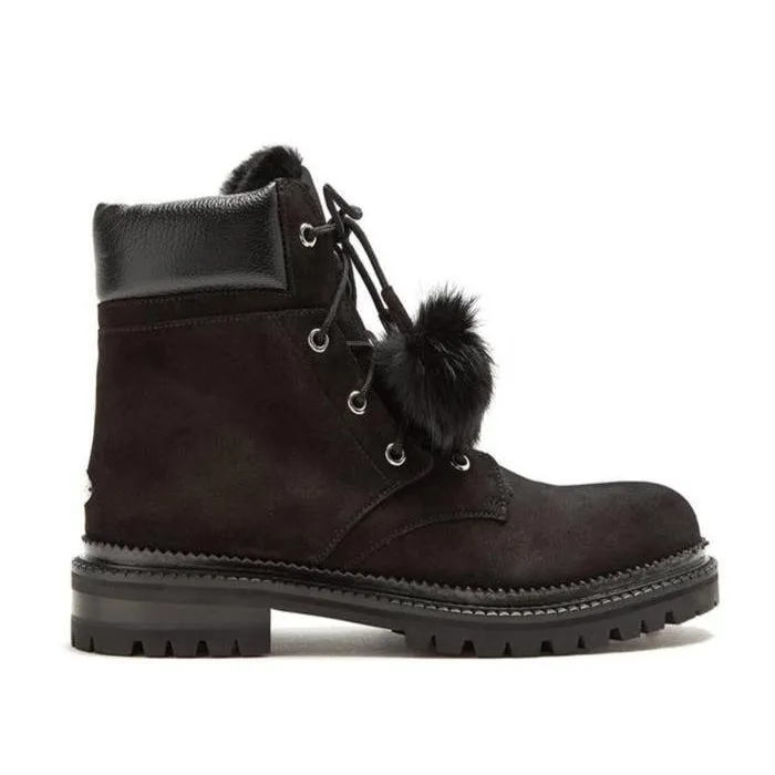JIMMY CHOO Elba Suede and Rabbit-Fur Ankle Boots, Black