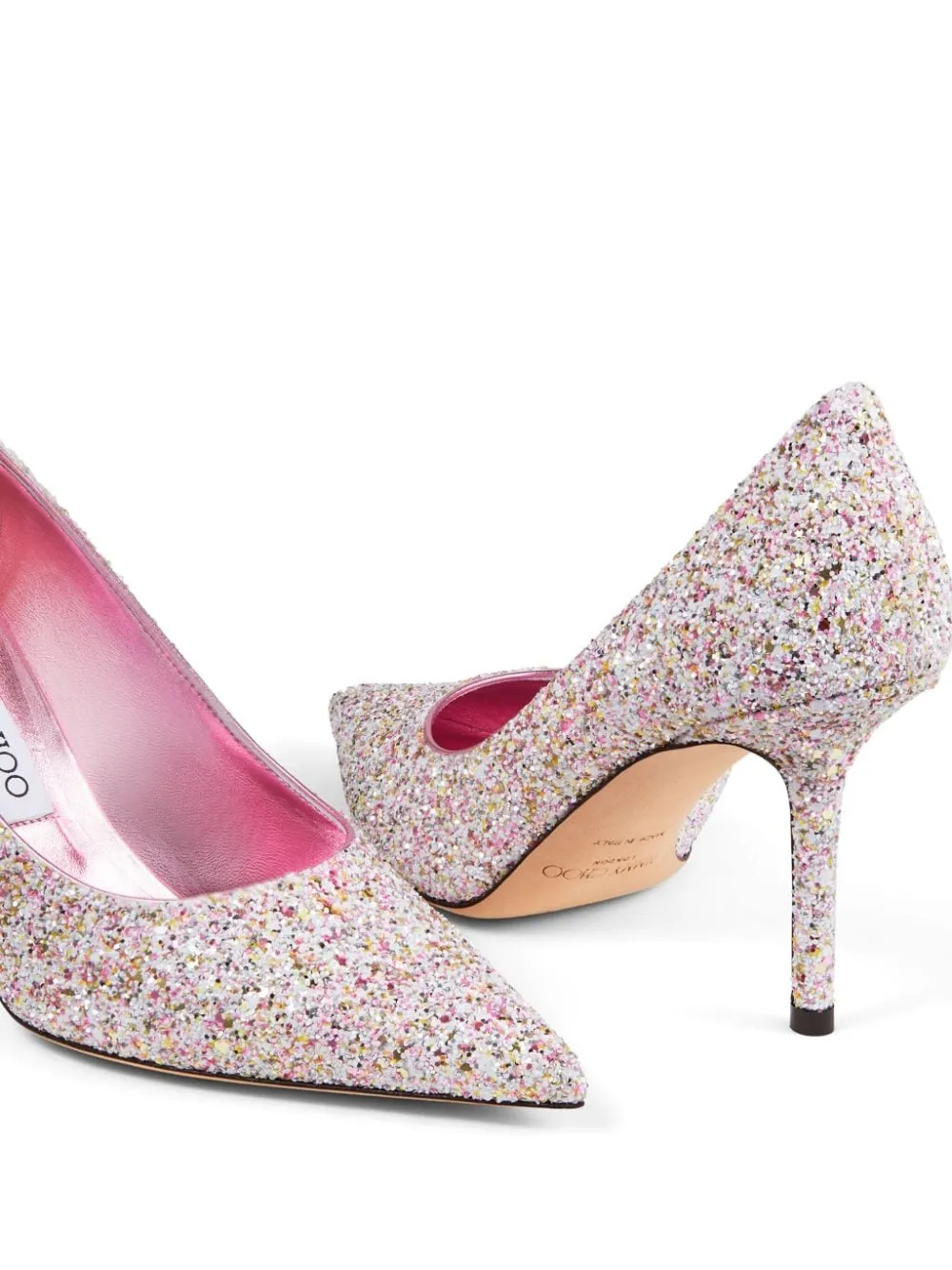 JIMMY CHOO Glittered Leather Pumps with High Stiletto Heel
