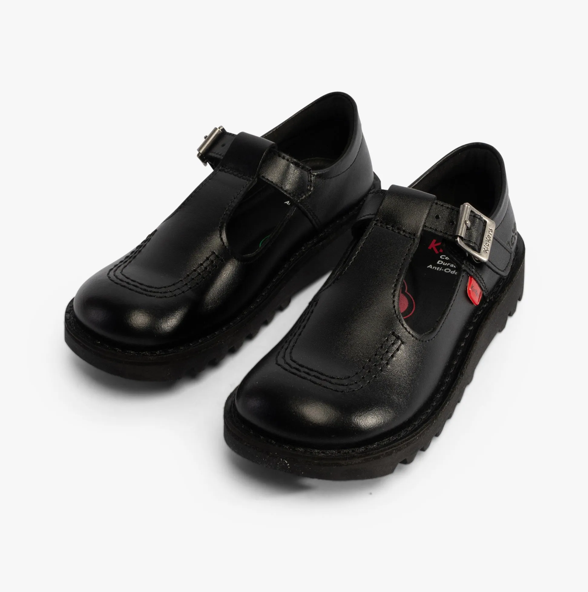 KICK Girls T-Bar Leather Shoes Black