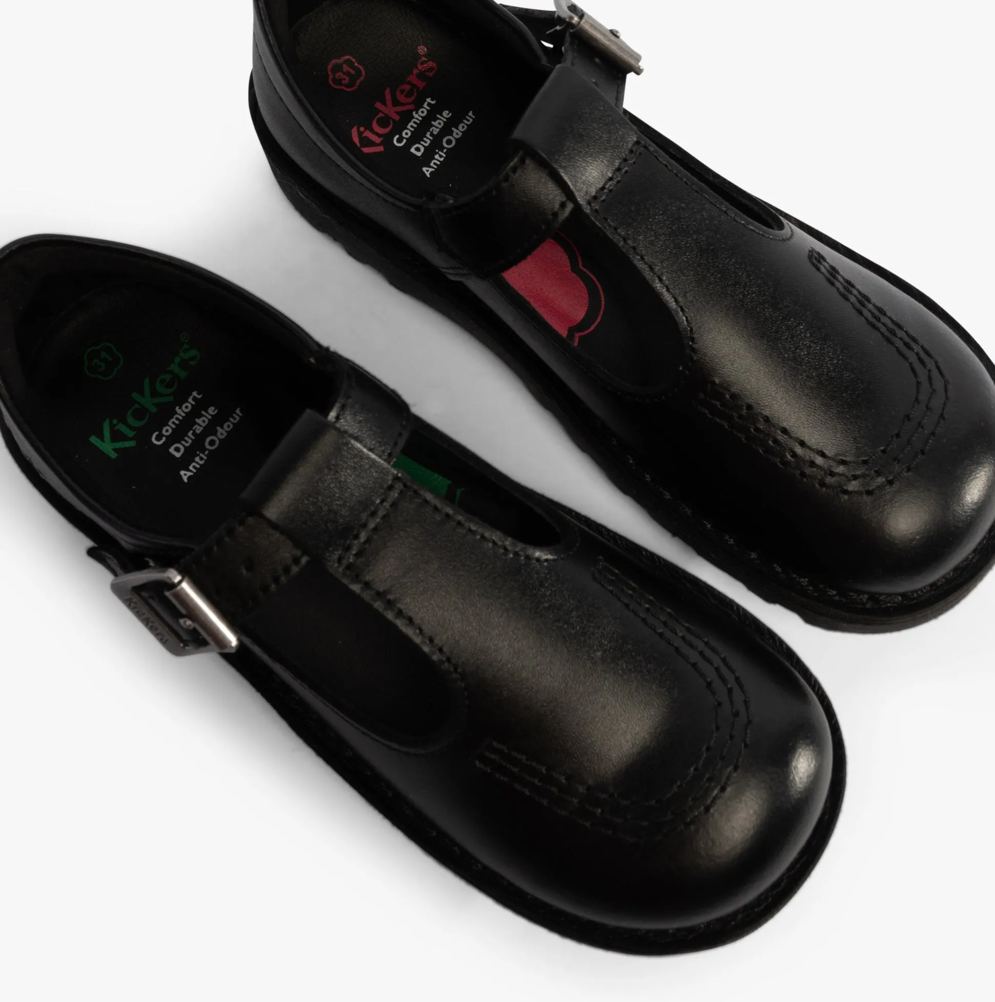 KICK Girls T-Bar Leather Shoes Black