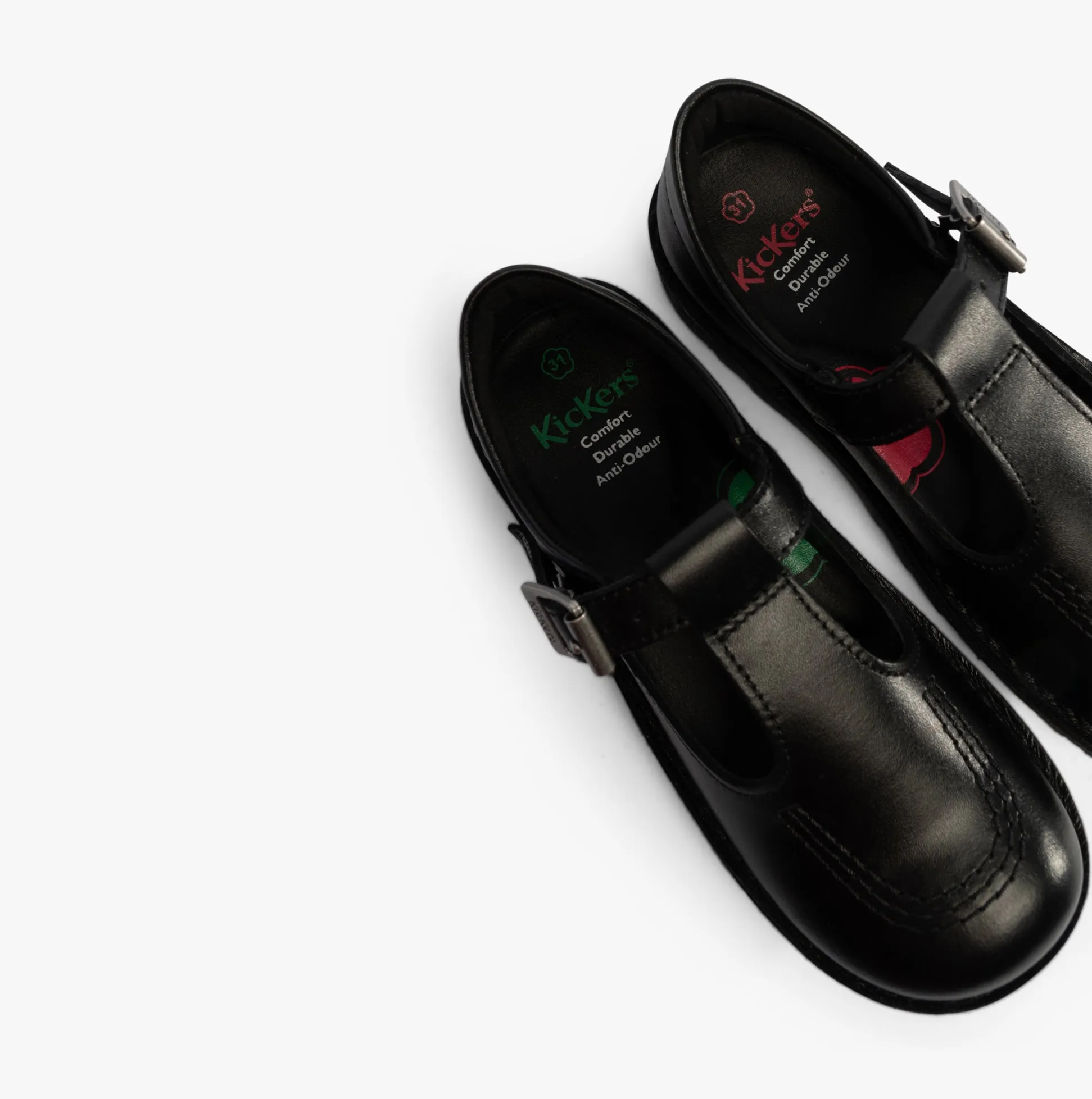 KICK Girls T-Bar Leather Shoes Black