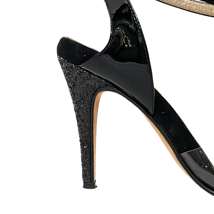 Milonguera - Acrylic and Black Patent & Glitter Tango Dance Shoes (Leather Sole)