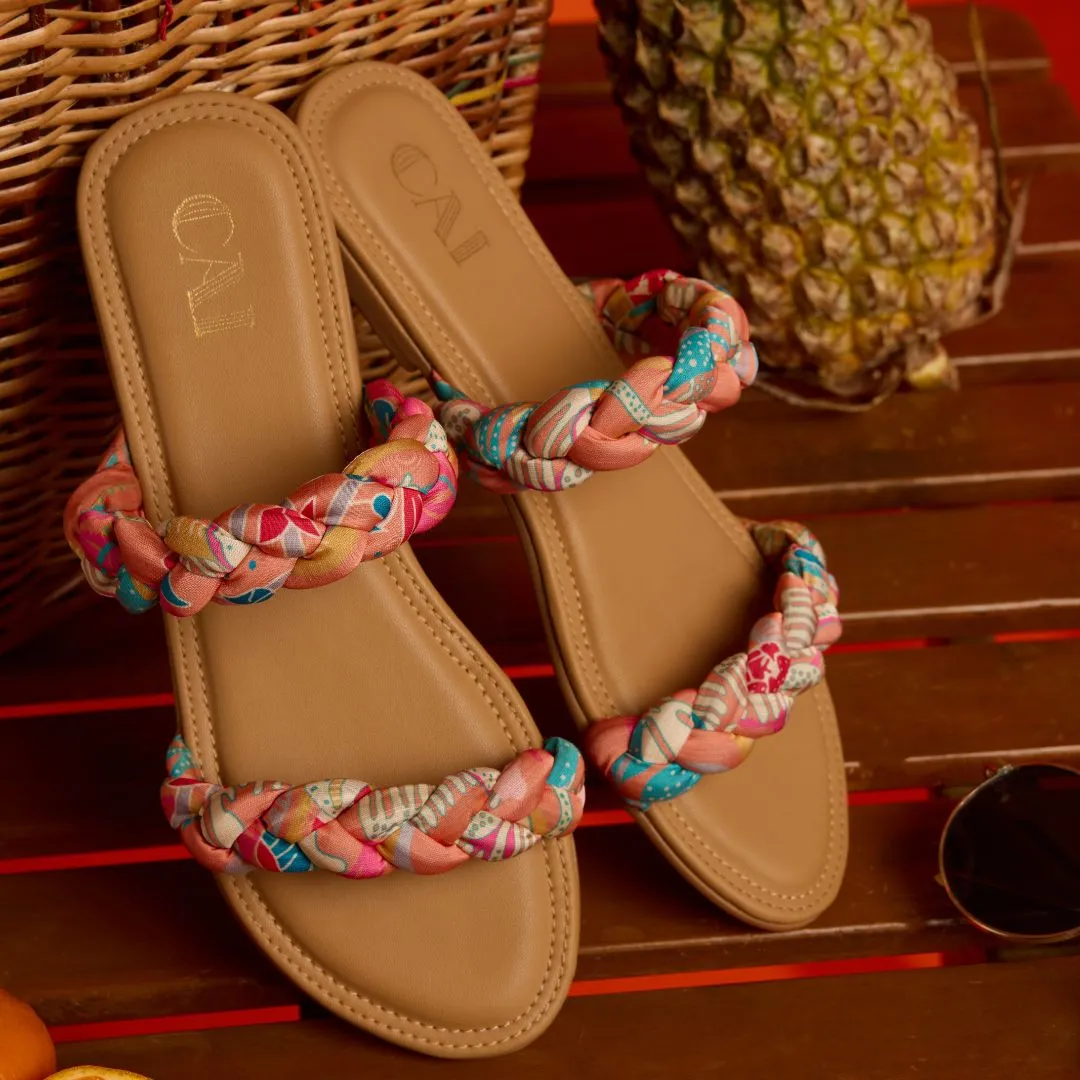 Multi Fabric Two Strap Flat
