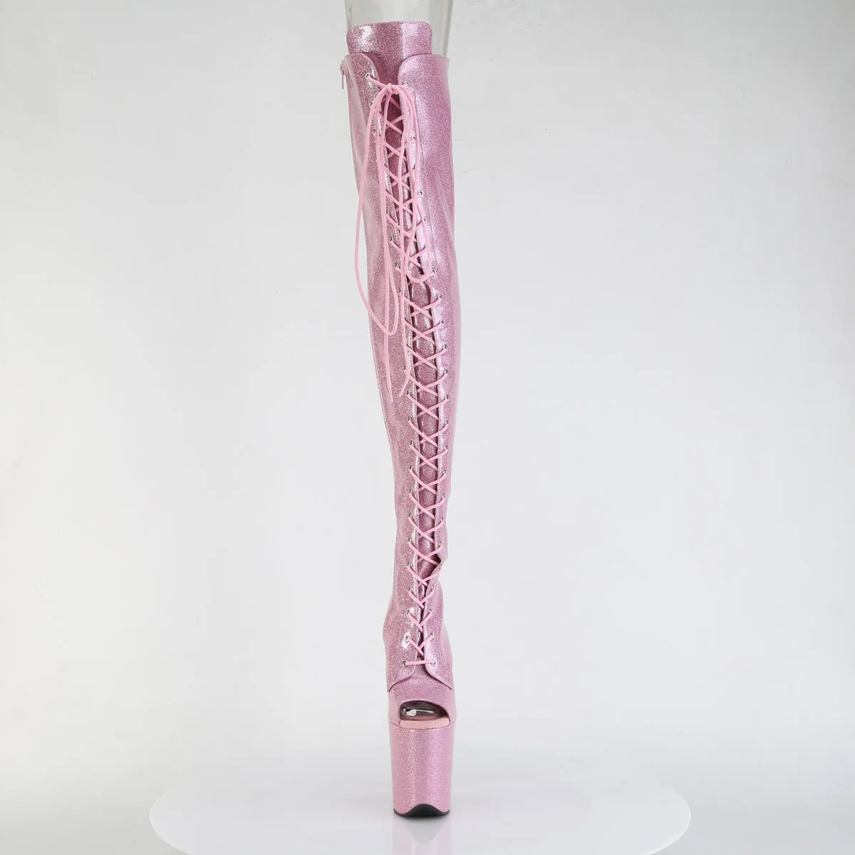 Pink Glitter Peep Toe Thigh High Boots Flamingo-3021GP
