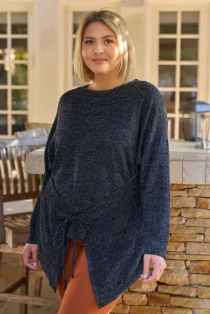 Plus Size Textured Knit Front-Tie Asymmetrical Top /3-2-1