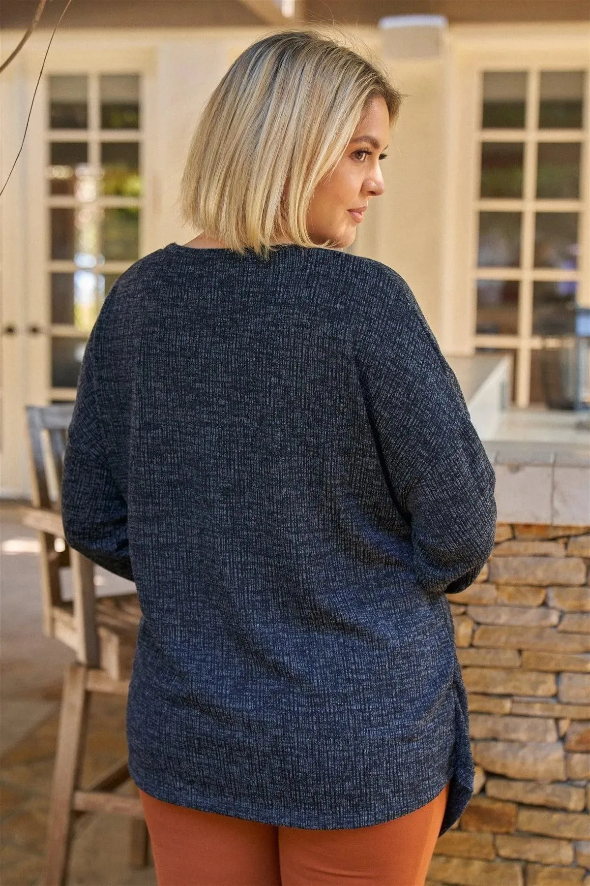 Plus Size Textured Knit Front-Tie Asymmetrical Top /3-2-1