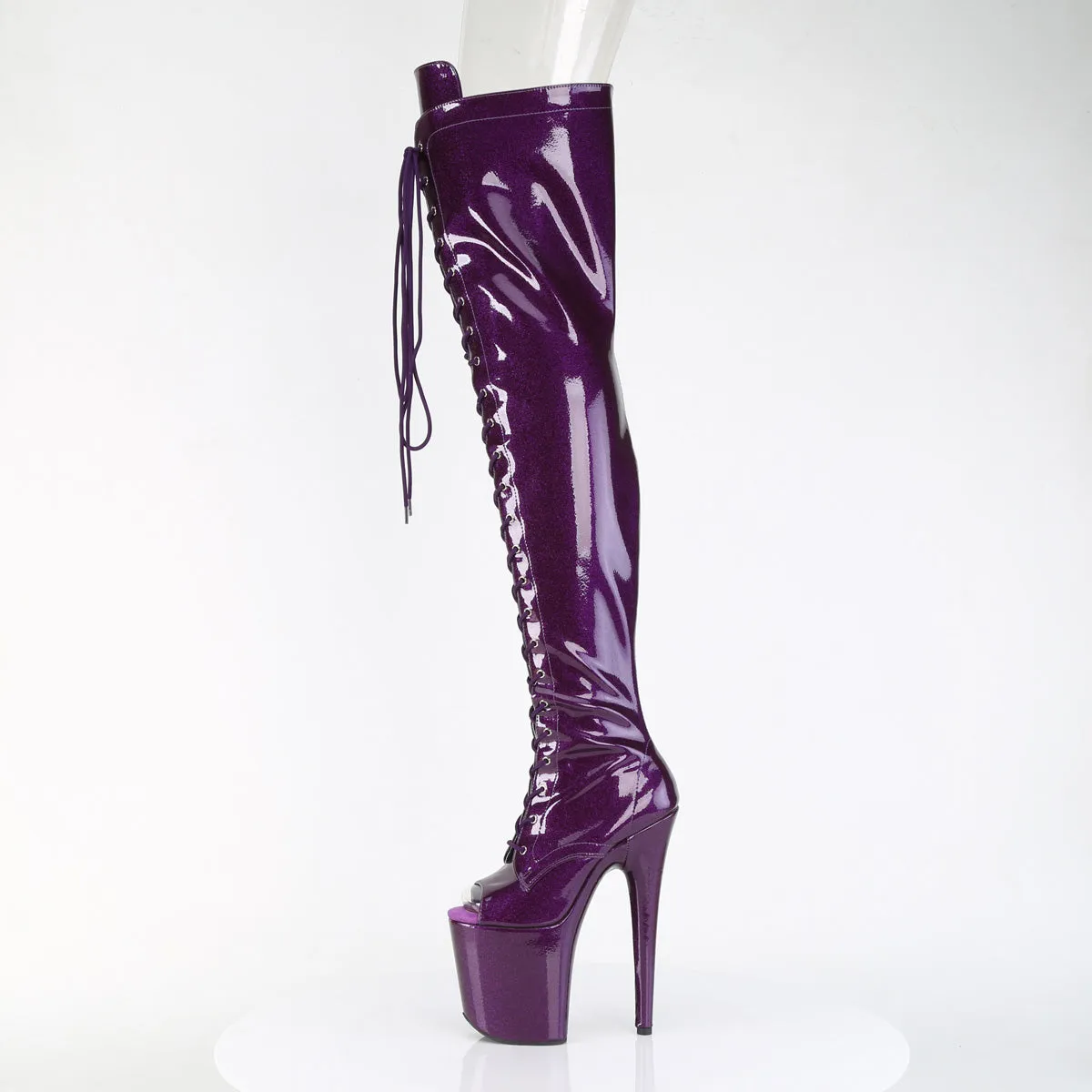 Purple Glitter Peep Toe Thigh High Boots Flamingo-3021GP