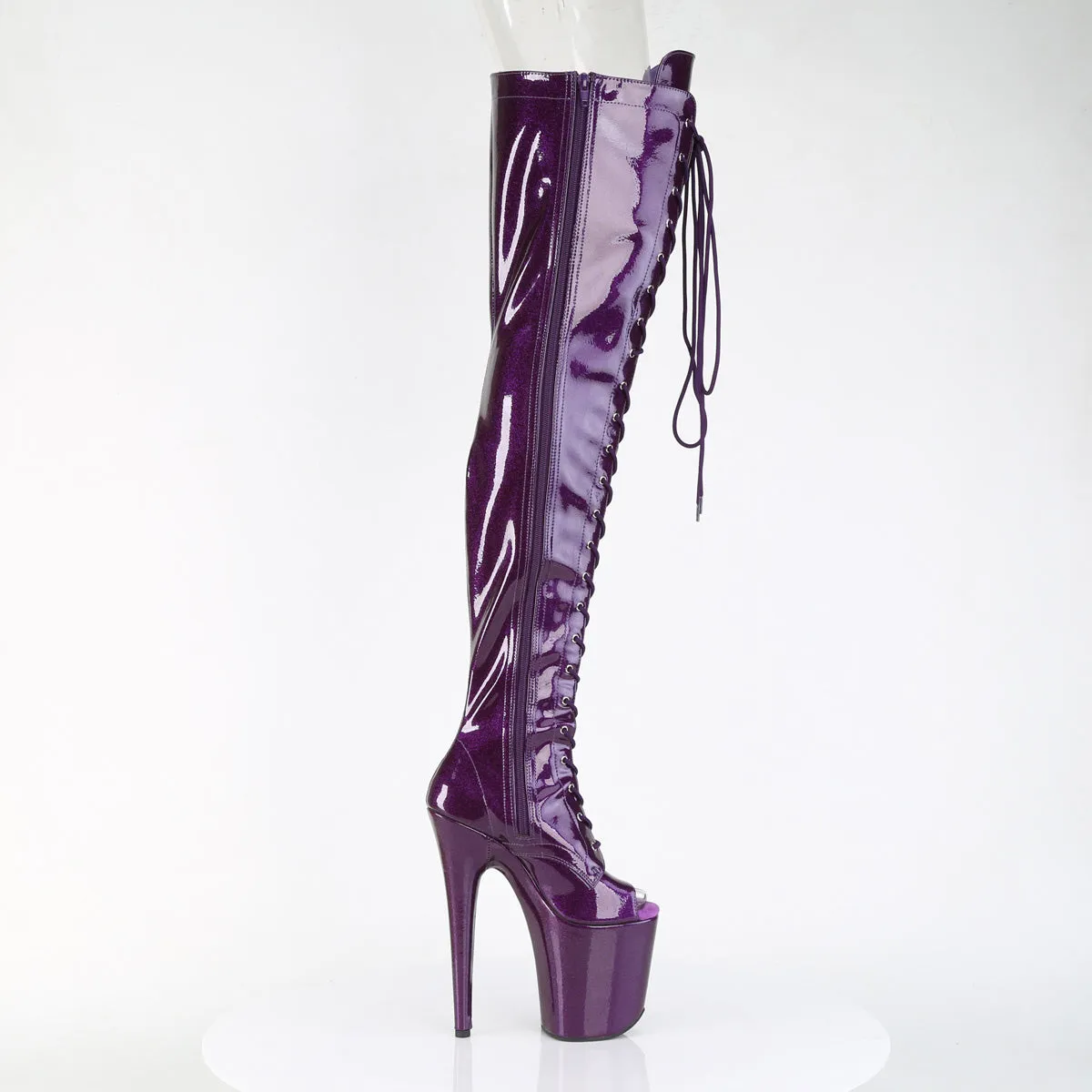 Purple Glitter Peep Toe Thigh High Boots Flamingo-3021GP