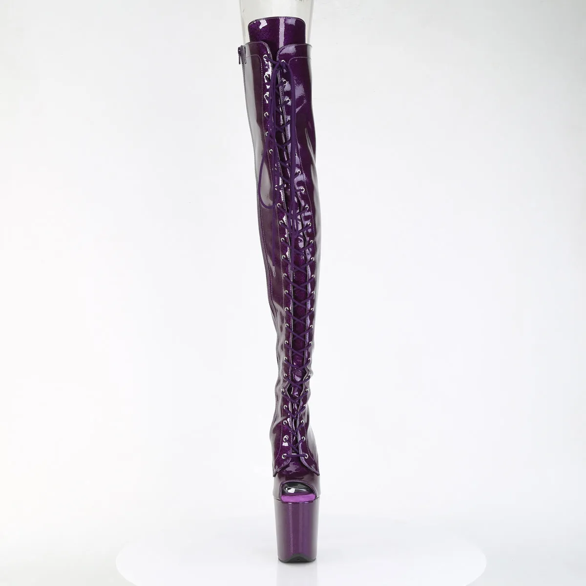 Purple Glitter Peep Toe Thigh High Boots Flamingo-3021GP