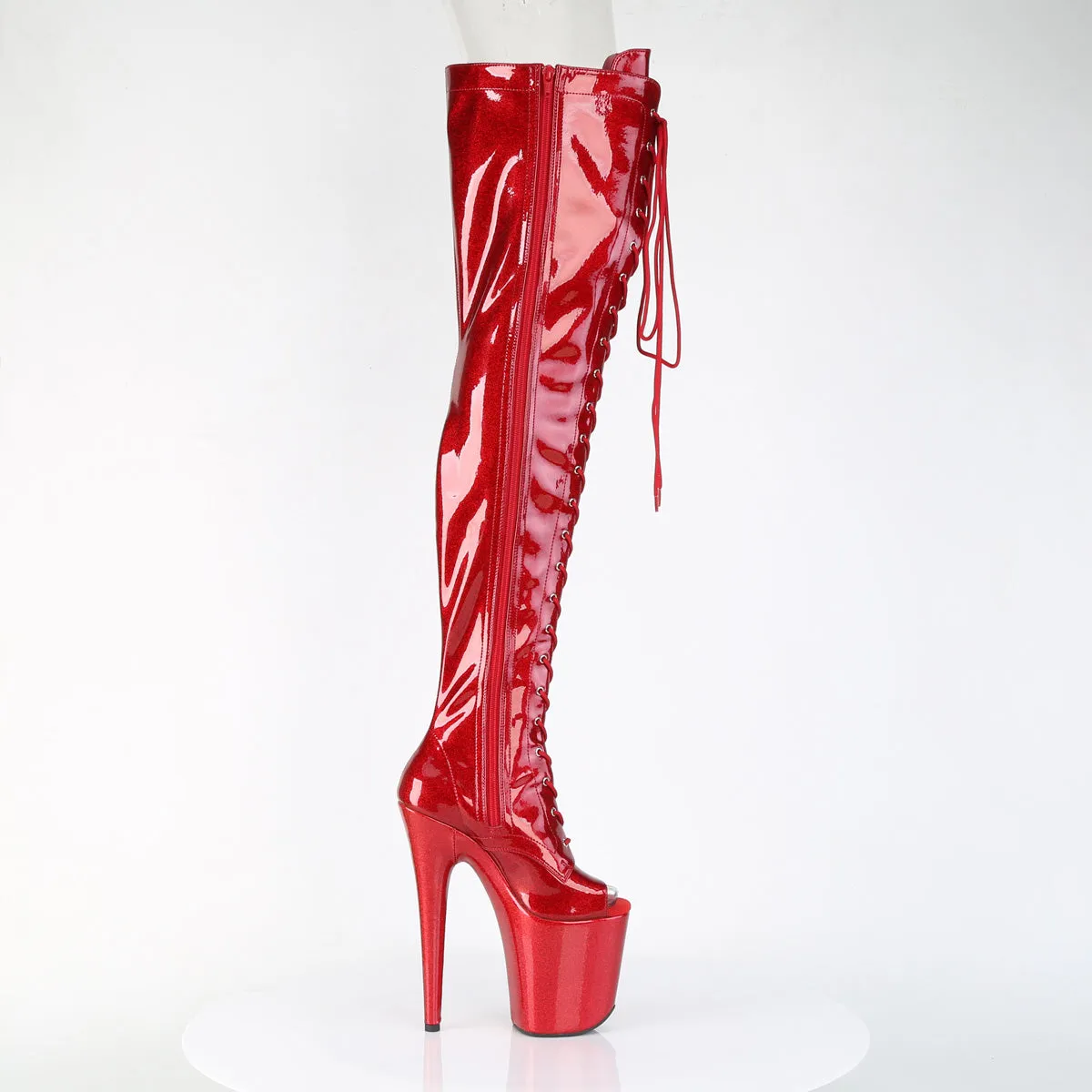 Red Glitter Peep Toe Thigh High Boots Flamingo-3021GP