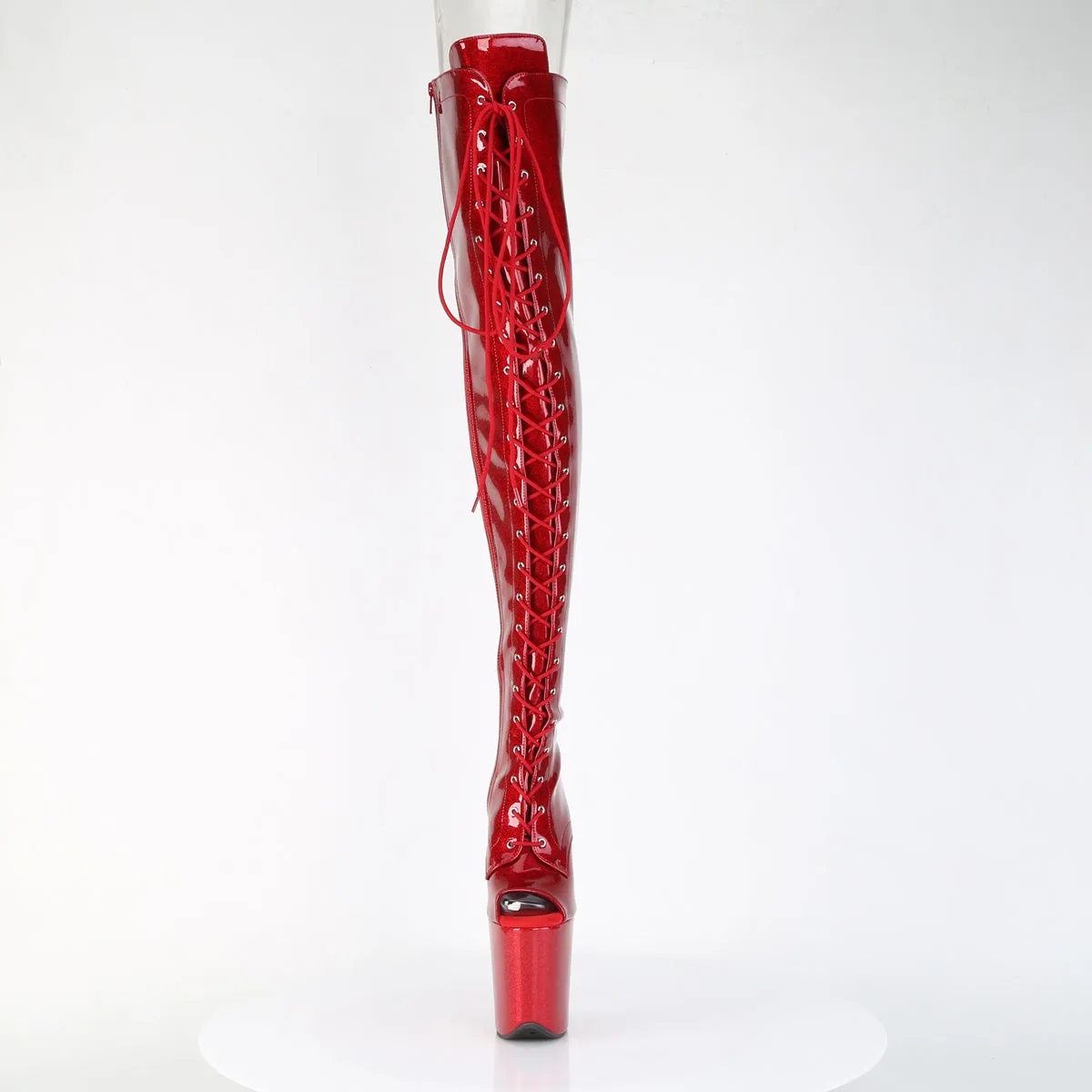 Red Glitter Peep Toe Thigh High Boots Flamingo-3021GP