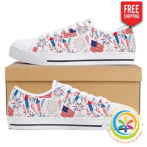 Red White & USA!  Ladies Low Top Canvas Shoes