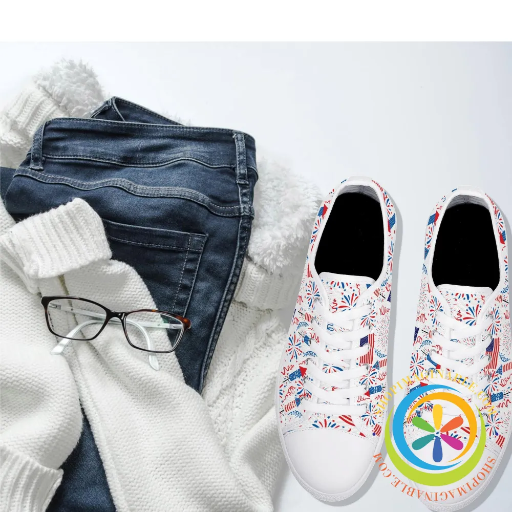 Red White & USA!  Ladies Low Top Canvas Shoes