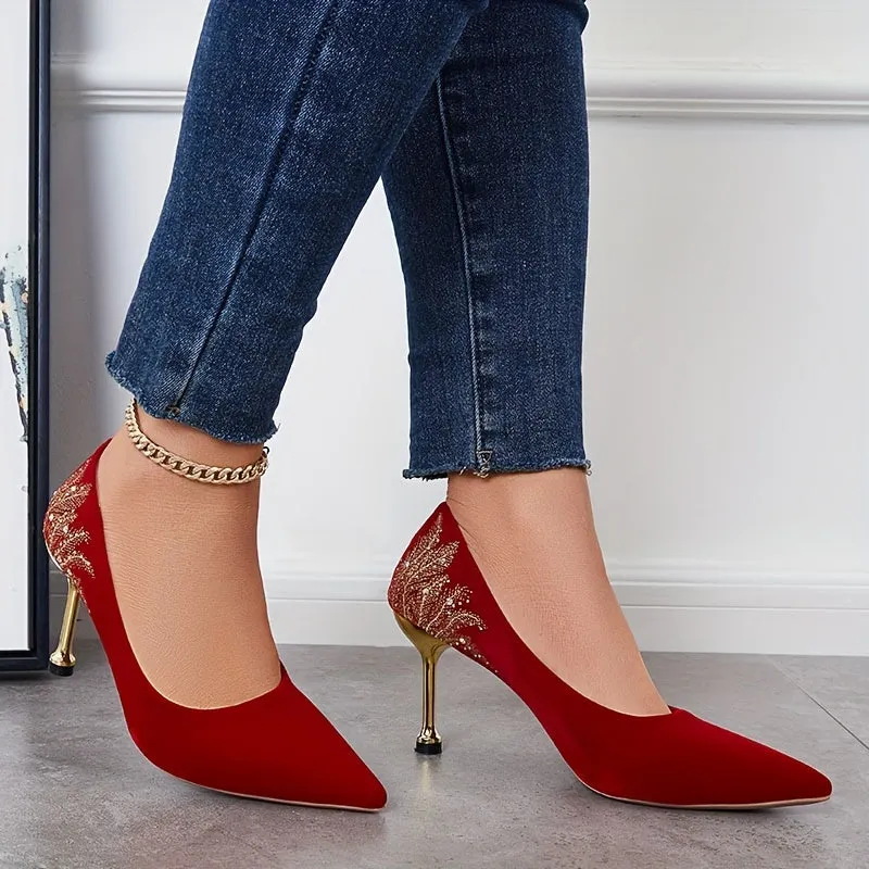 Rhinestone Pointed Toe Comfy Slip-on Stiletto Heels