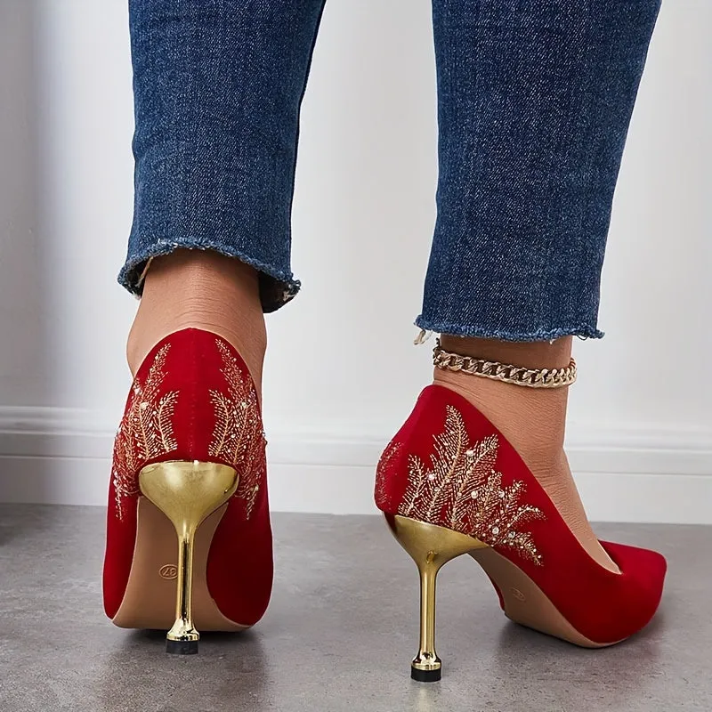 Rhinestone Pointed Toe Comfy Slip-on Stiletto Heels