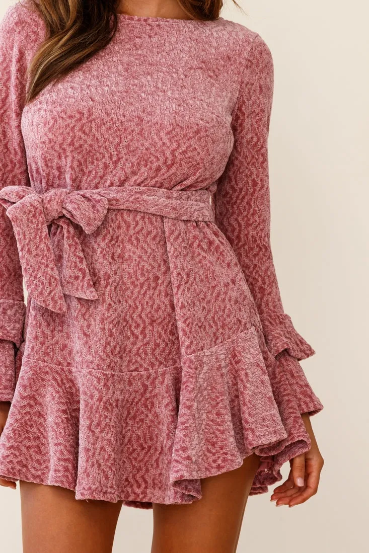 Saphira Long Sleeve Fluted Hem Knit Dress Blush