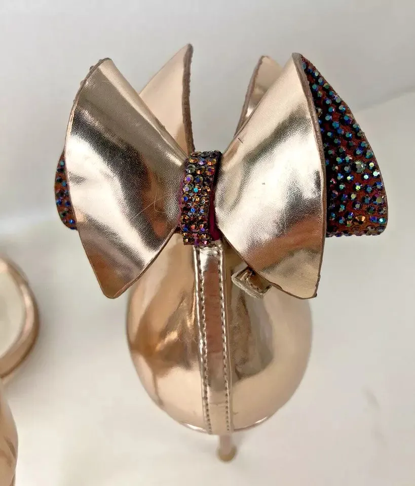 Sophia Webster Rose Gold Glitter Bow Metallic Women's Heels UK 3