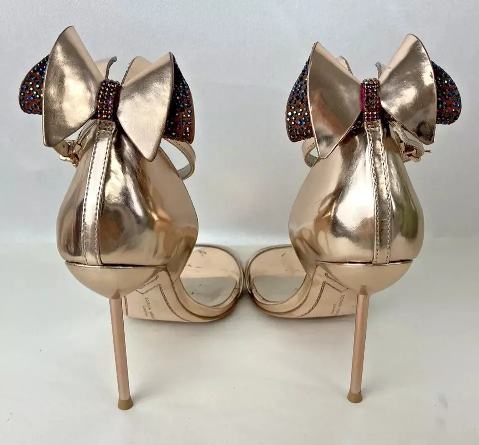 Sophia Webster Rose Gold Glitter Bow Metallic Women's Heels UK 3