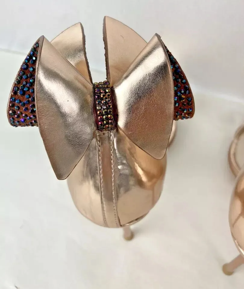 Sophia Webster Rose Gold Glitter Bow Metallic Women's Heels UK 3