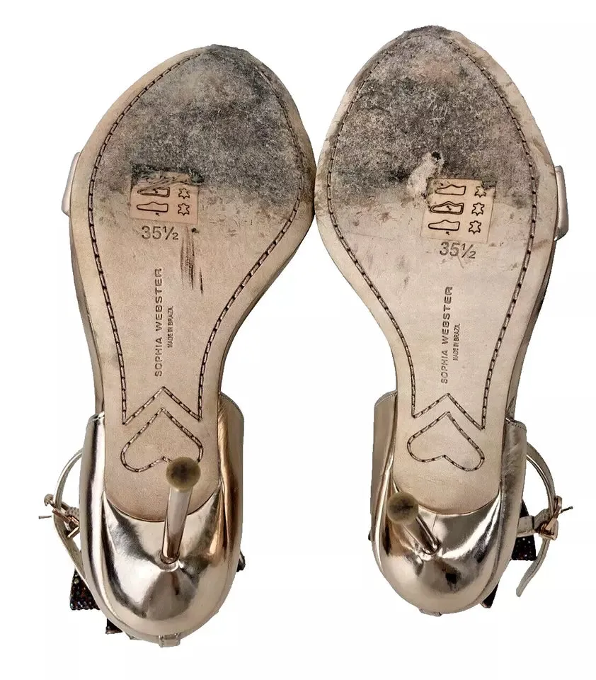 Sophia Webster Rose Gold Glitter Bow Metallic Women's Heels UK 3