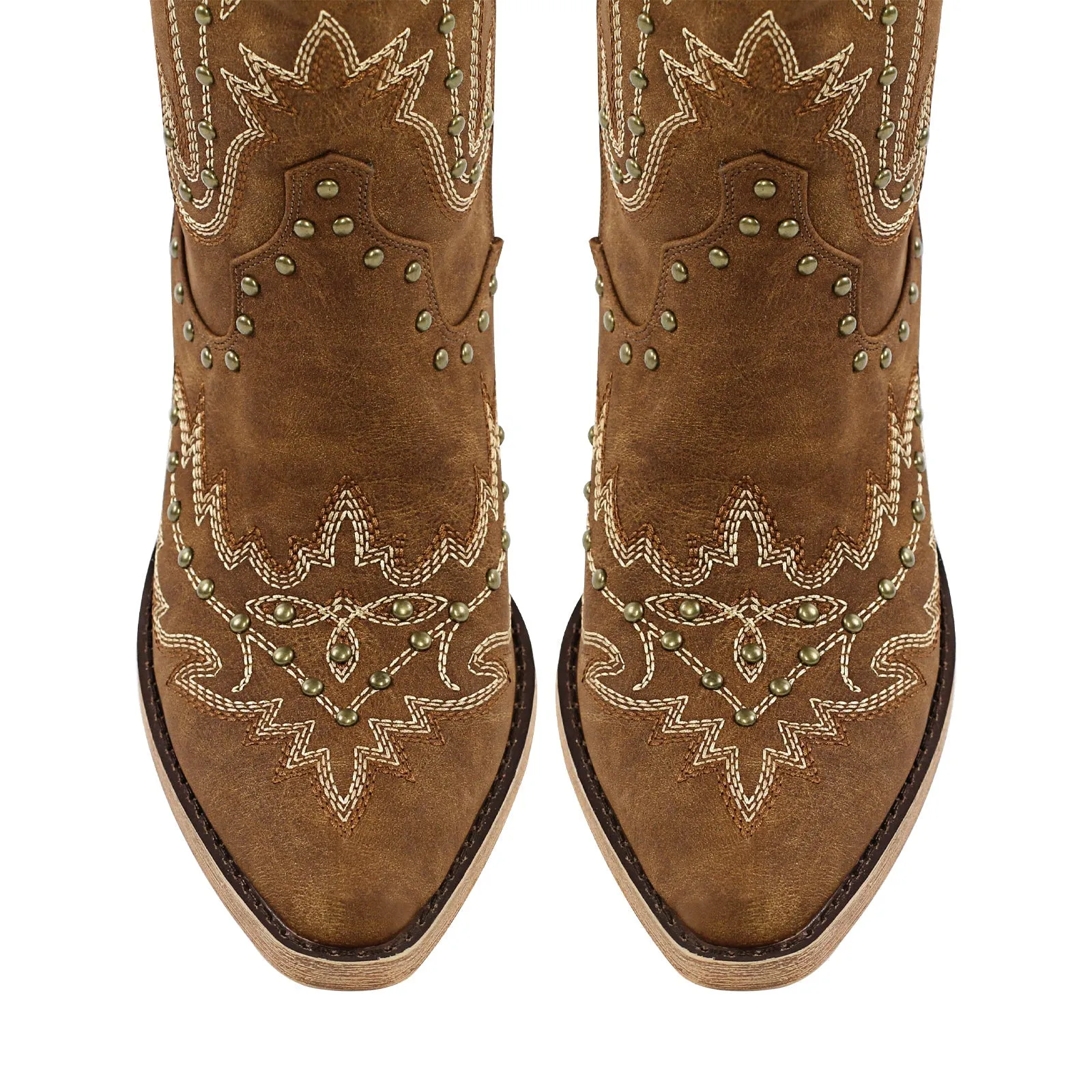 Studded Embroidered Over The Knee Western Boots