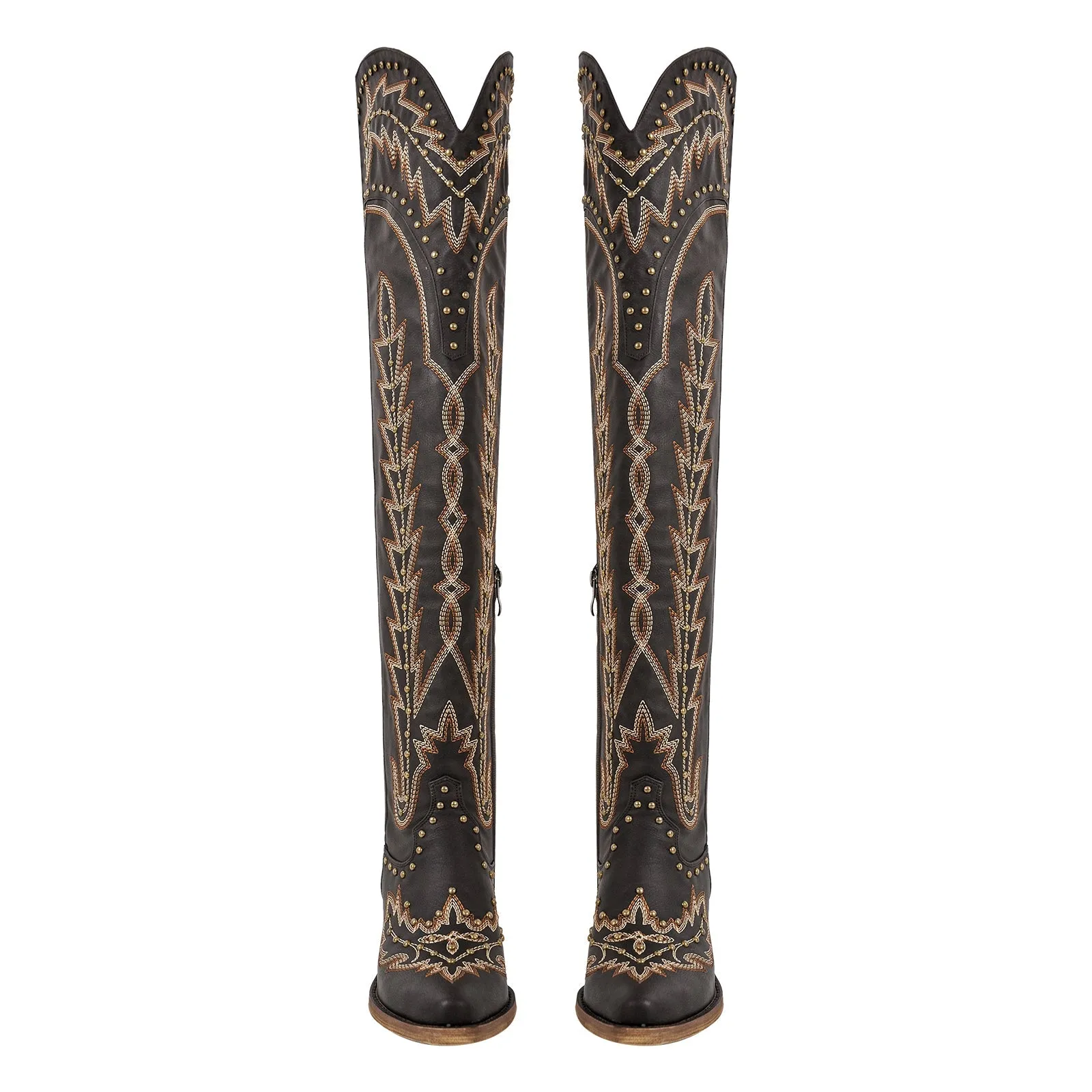Studded Embroidered Over The Knee Western Boots