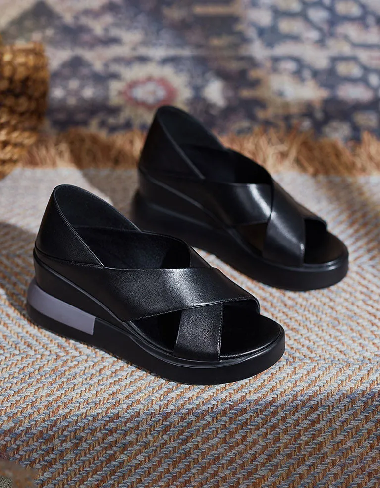 Summer Cross Strap Open Toe Wedge Sandals