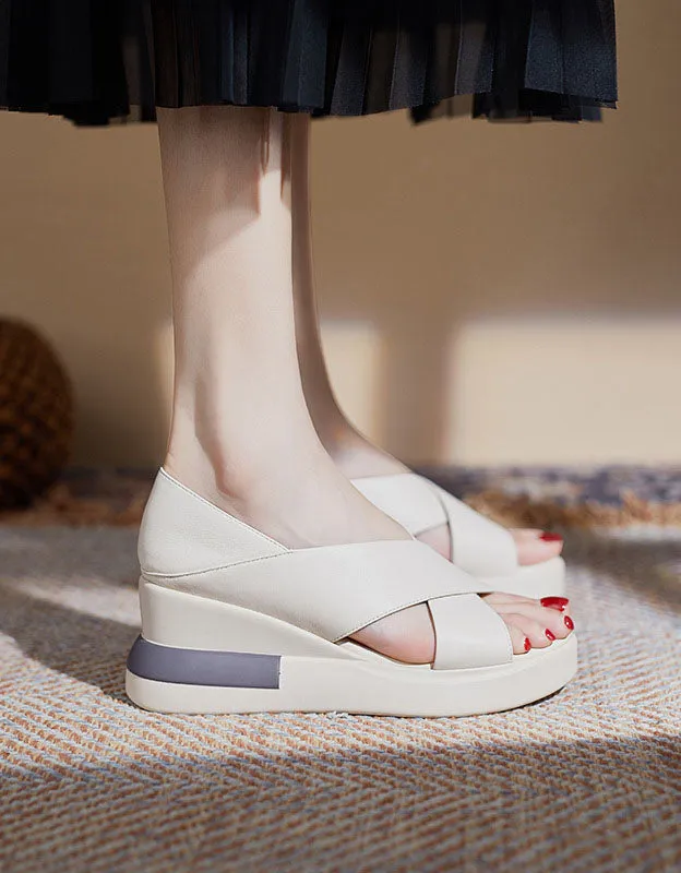 Summer Cross Strap Open Toe Wedge Sandals