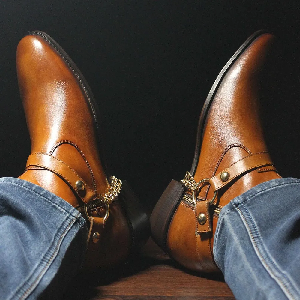 Tan Hybrid Chain Boots