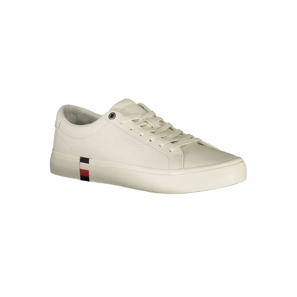 Tommy Hilfiger Elegant White Lace-Up Sneakers with Logo Detail