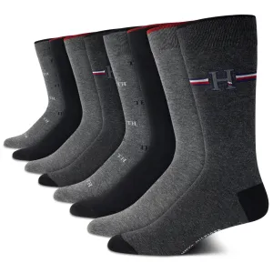 Tommy Hilfiger Men's Dress Socks - 8 Pack Comfort Stretch Crew Socks for Men - Crew Length Breathable Mens Work Socks (7-12), Size 7-12, Black/Grey Logo
