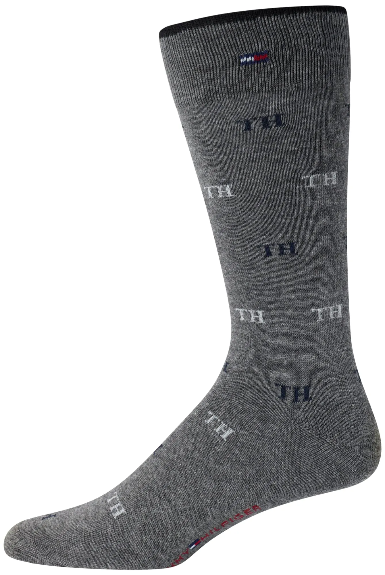 Tommy Hilfiger Men's Dress Socks - 8 Pack Comfort Stretch Crew Socks for Men - Crew Length Breathable Mens Work Socks (7-12), Size 7-12, Black/Grey Logo