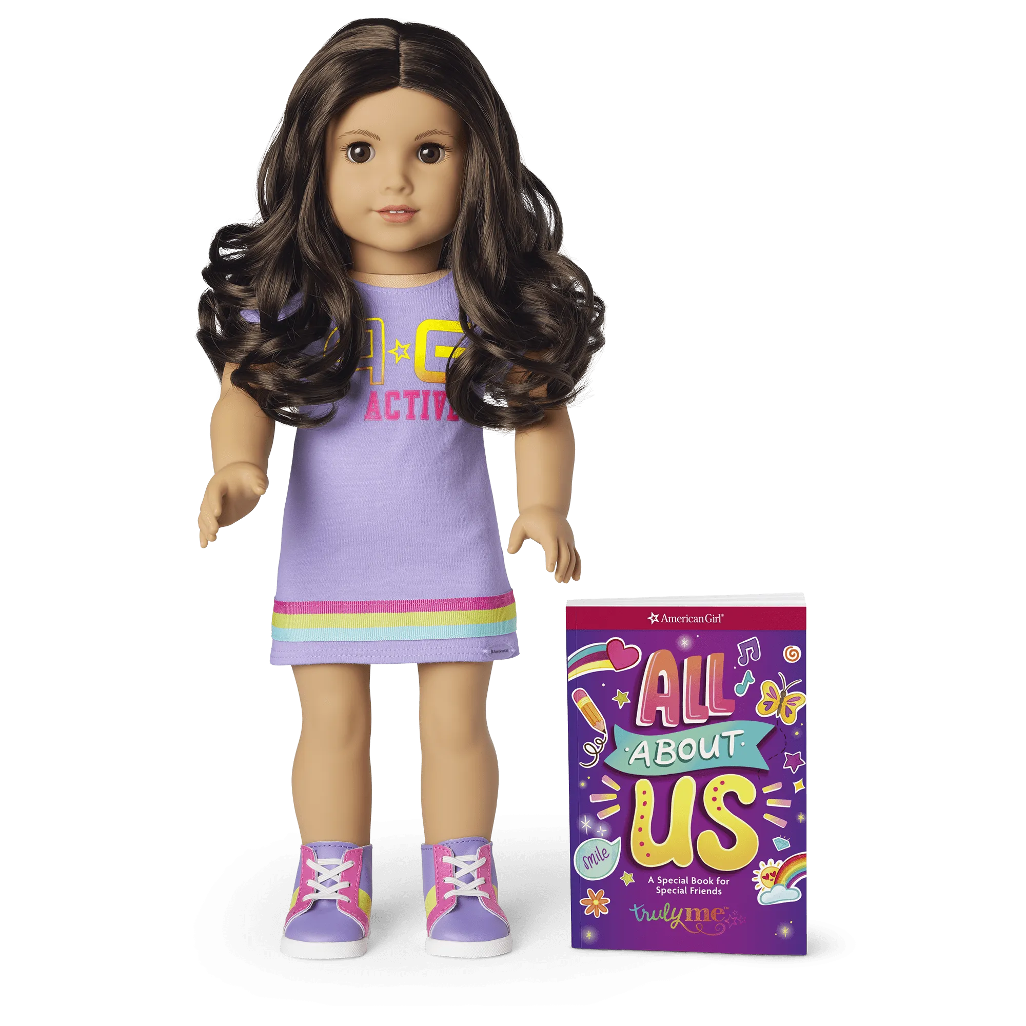 Truly Me™ 18-inch Doll #121 with curly dark-brown hair