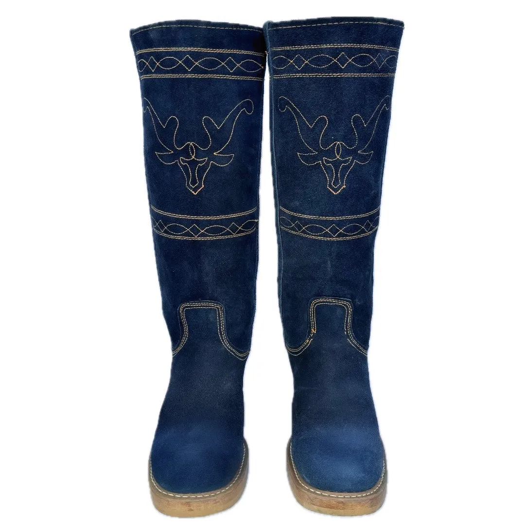 Vintage Frye-Style Campus Stitching Horse Tall Knee High Western Boots
