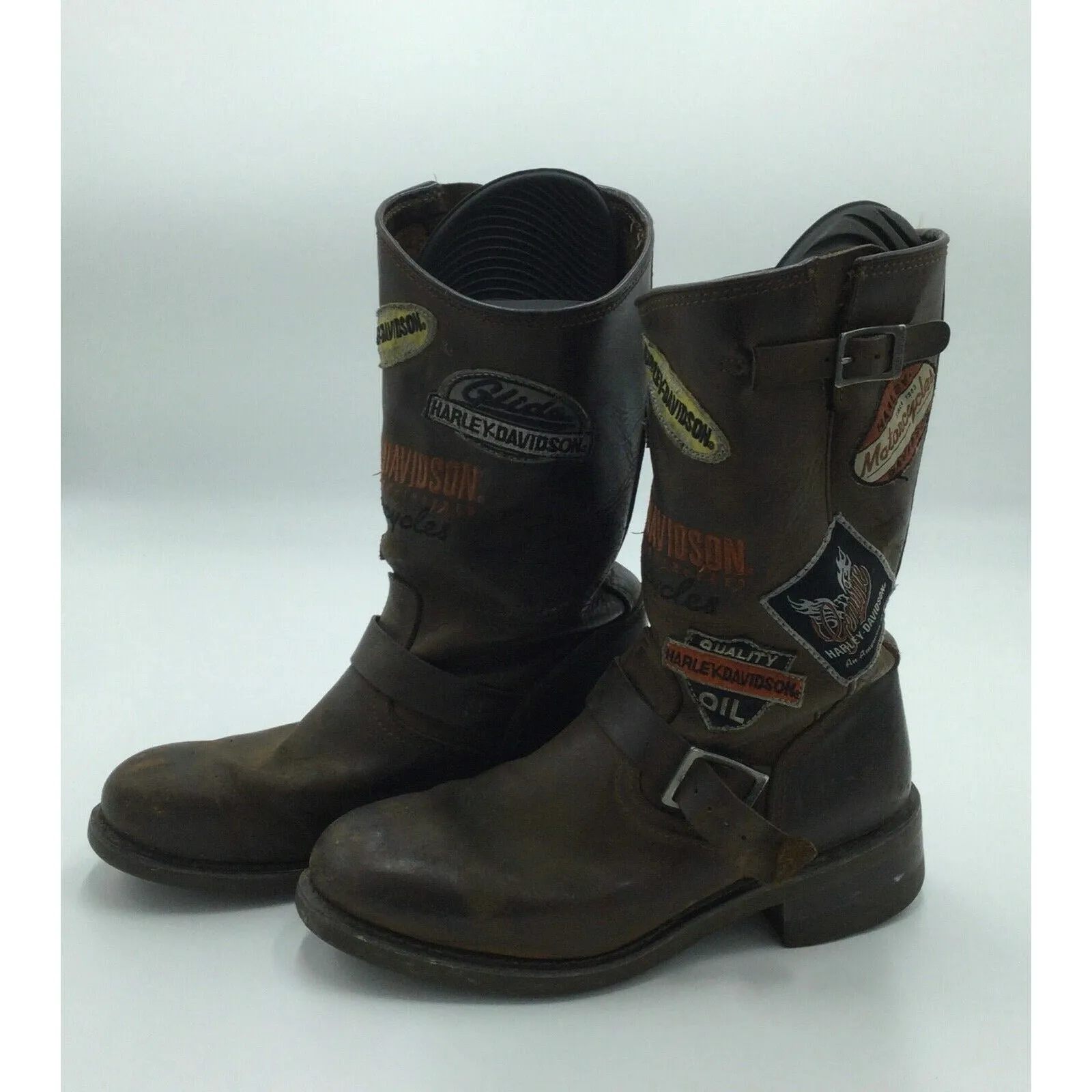 Vintage Iconic Harley Davidson Pull On Boots Size 11 With Patches (28cm)