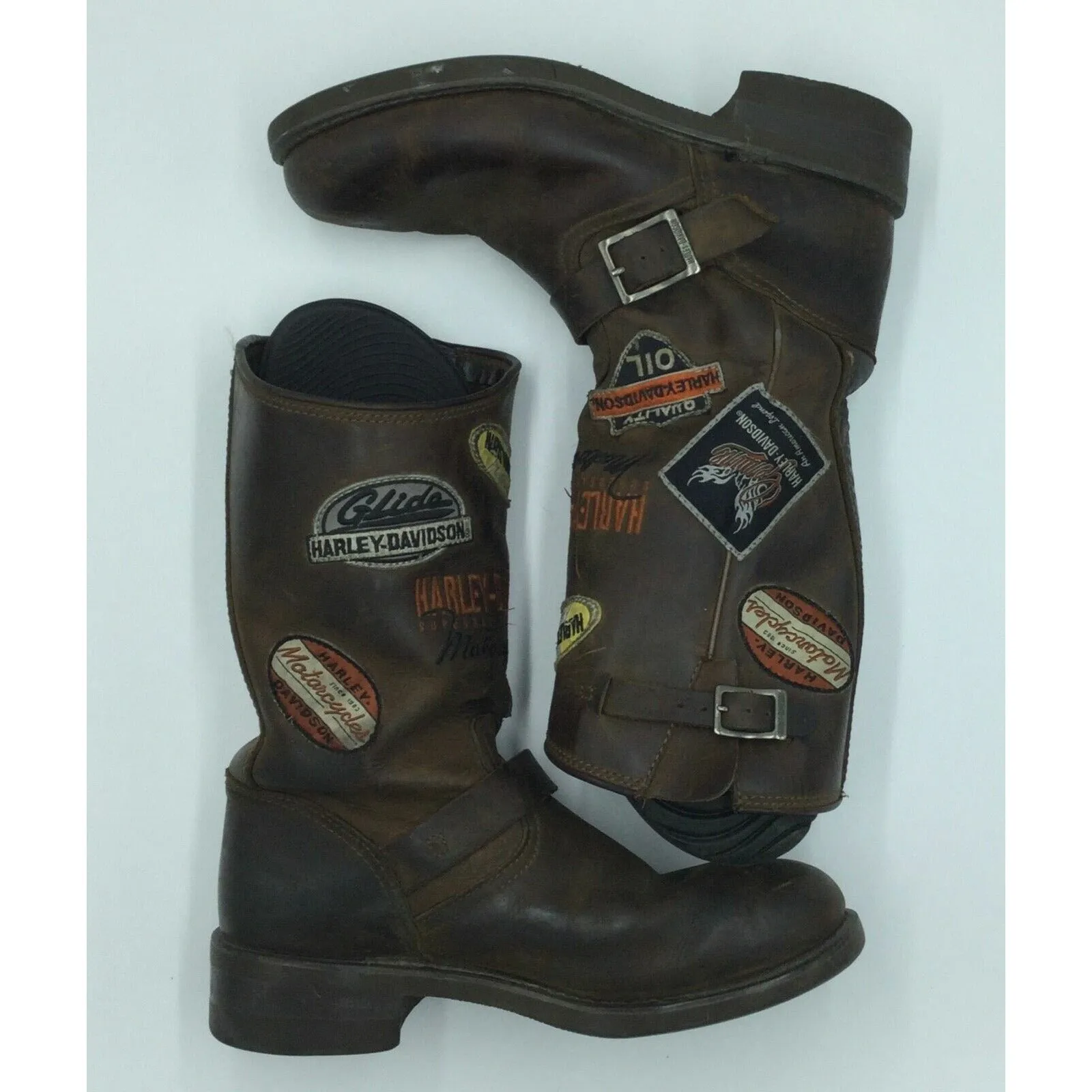 Vintage Iconic Harley Davidson Pull On Boots Size 11 With Patches (28cm)