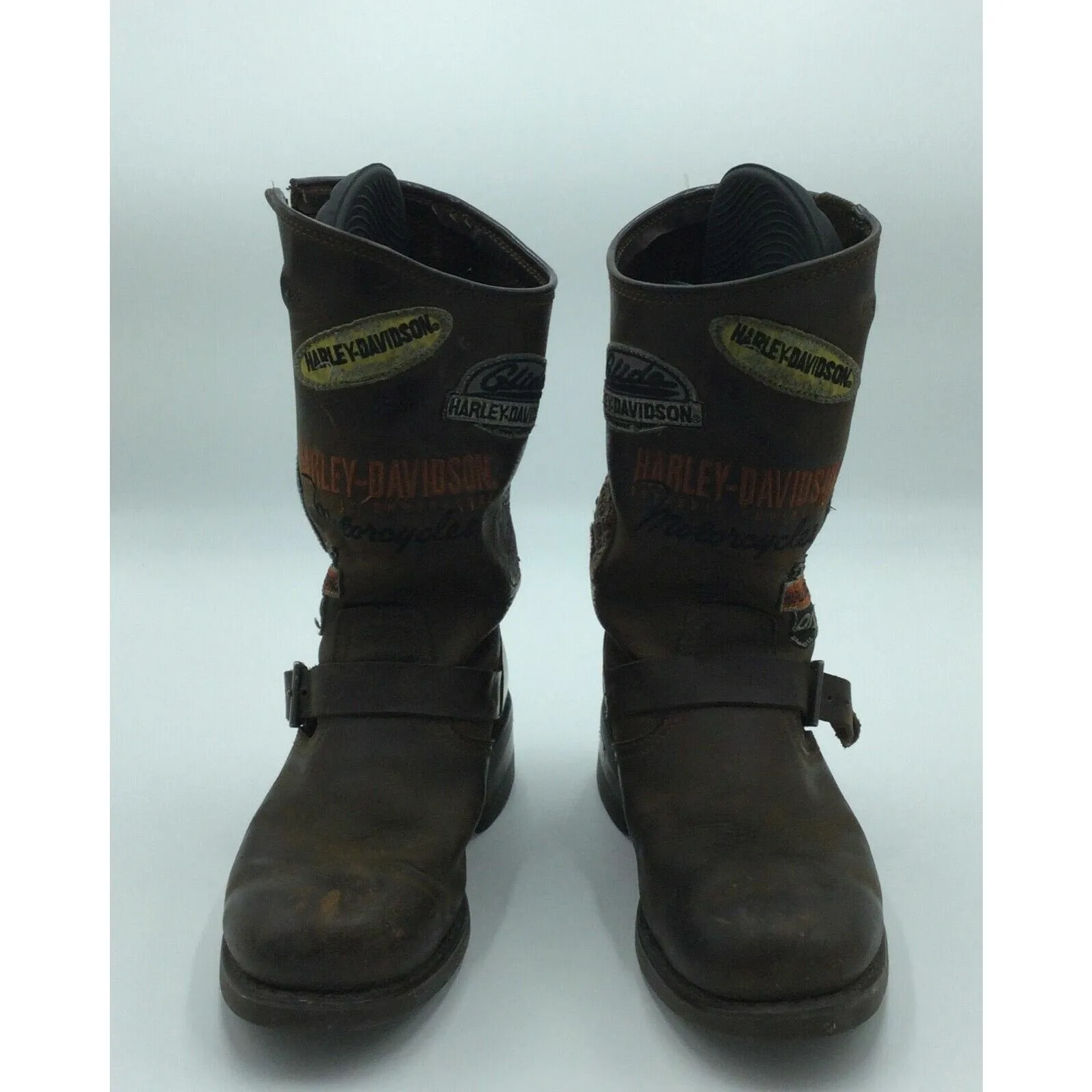 Vintage Iconic Harley Davidson Pull On Boots Size 11 With Patches (28cm)