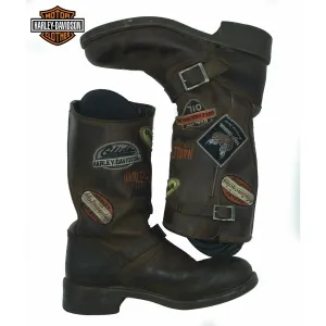 Vintage Iconic Harley Davidson Pull On Boots Size 11 With Patches (28cm)