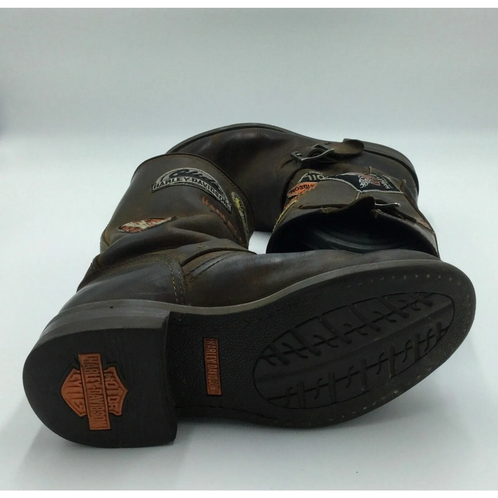 Vintage Iconic Harley Davidson Pull On Boots Size 11 With Patches (28cm)