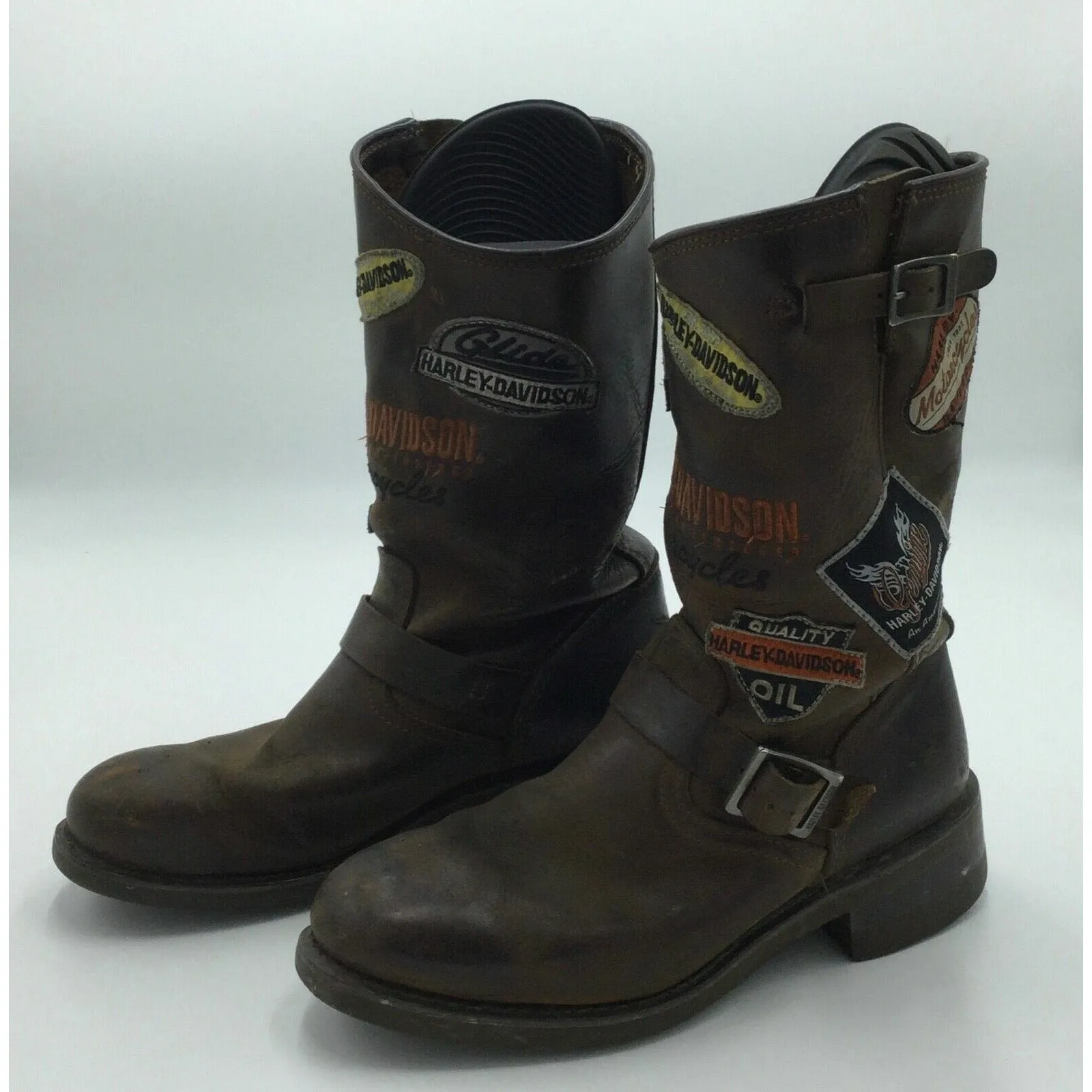 Vintage Iconic Harley Davidson Pull On Boots Size 11 With Patches (28cm)