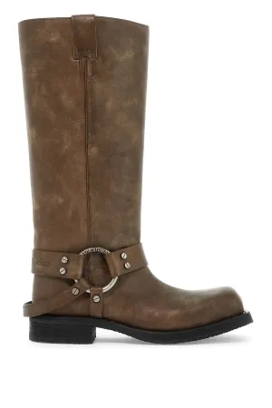 vintage leather biker boots with distressed effect AD0766 GREIGE