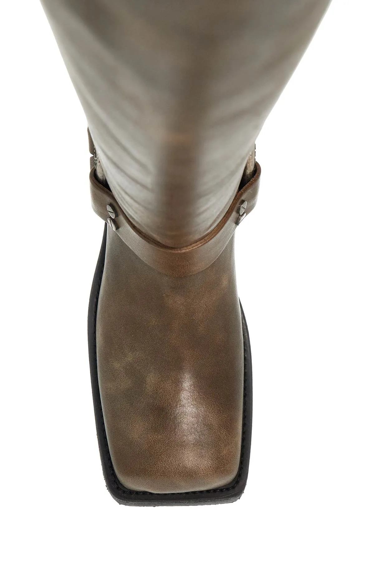 vintage leather biker boots with distressed effect AD0766 GREIGE