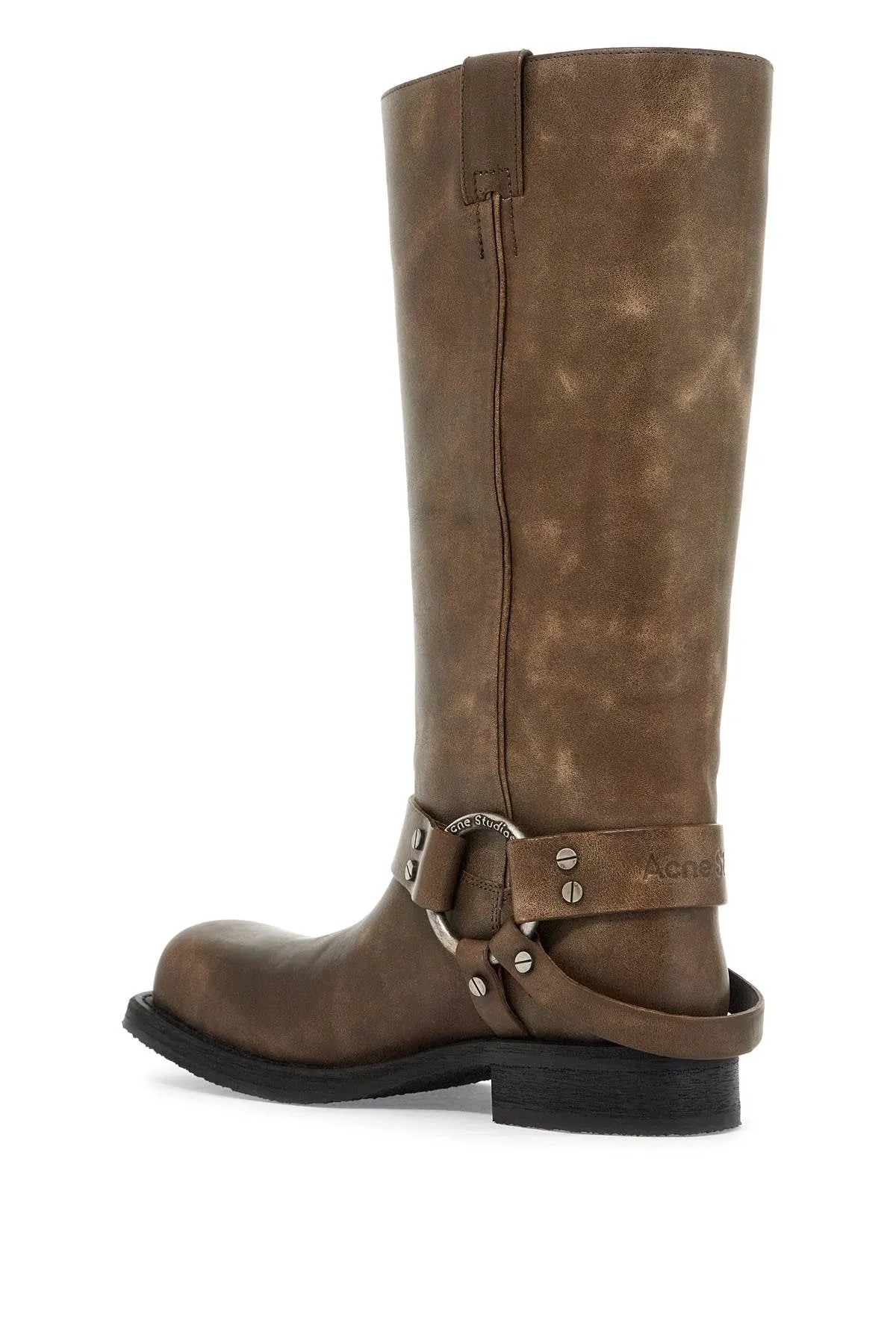 vintage leather biker boots with distressed effect AD0766 GREIGE