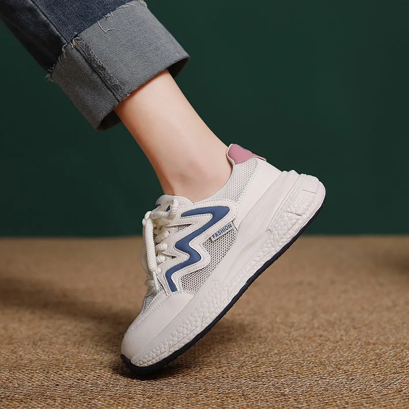 Women Breathable Mesh Leather Fashion Sneakers