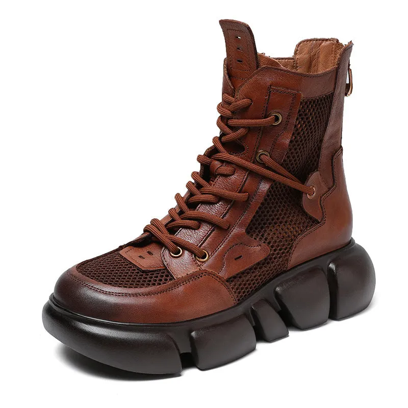 Women Breathable Mesh Leather Platform Summer Boots