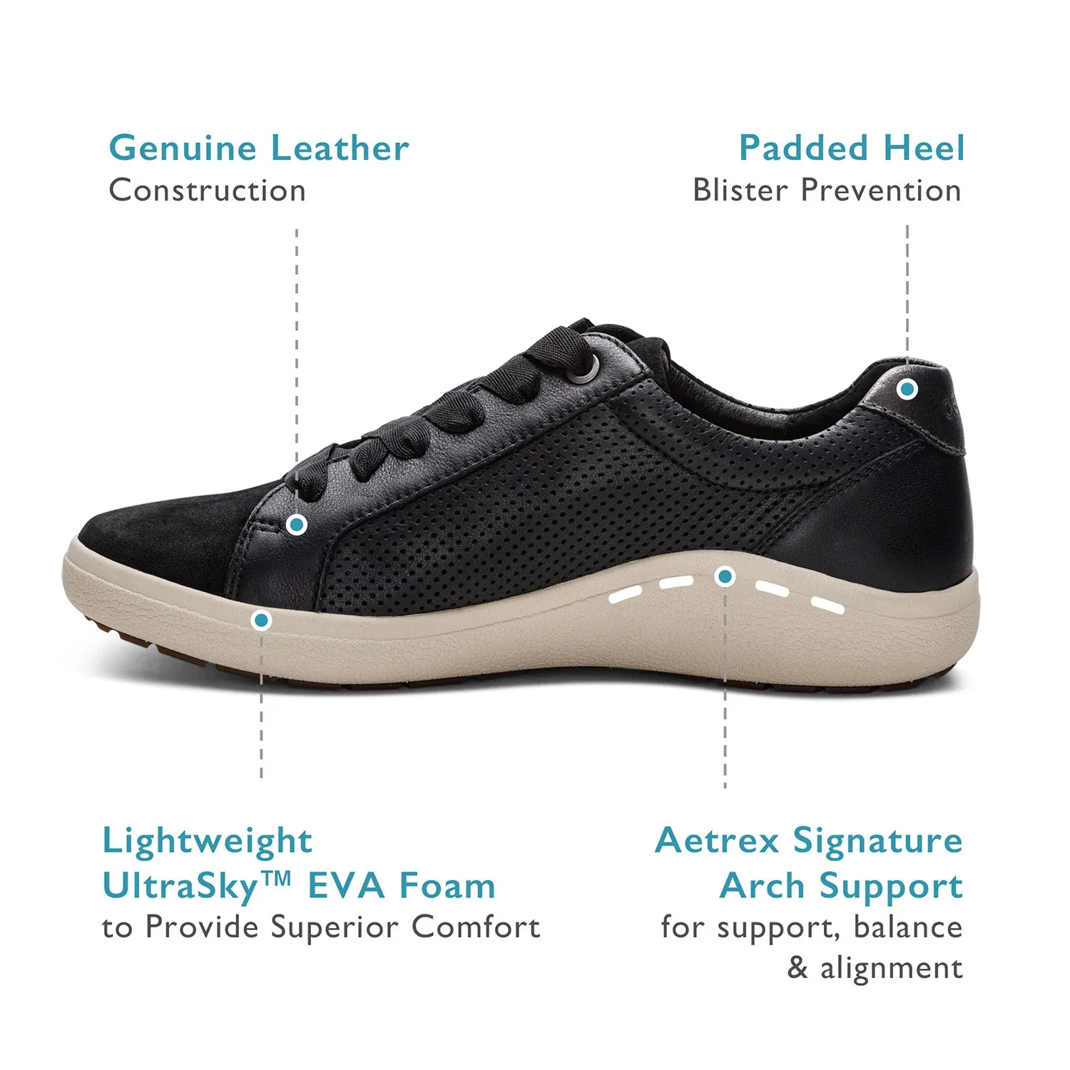 Women's Aetrex Courtney White Gold Cutout Leather