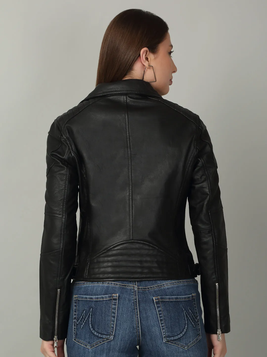 Women's Black Biker-Style Leather Jacket