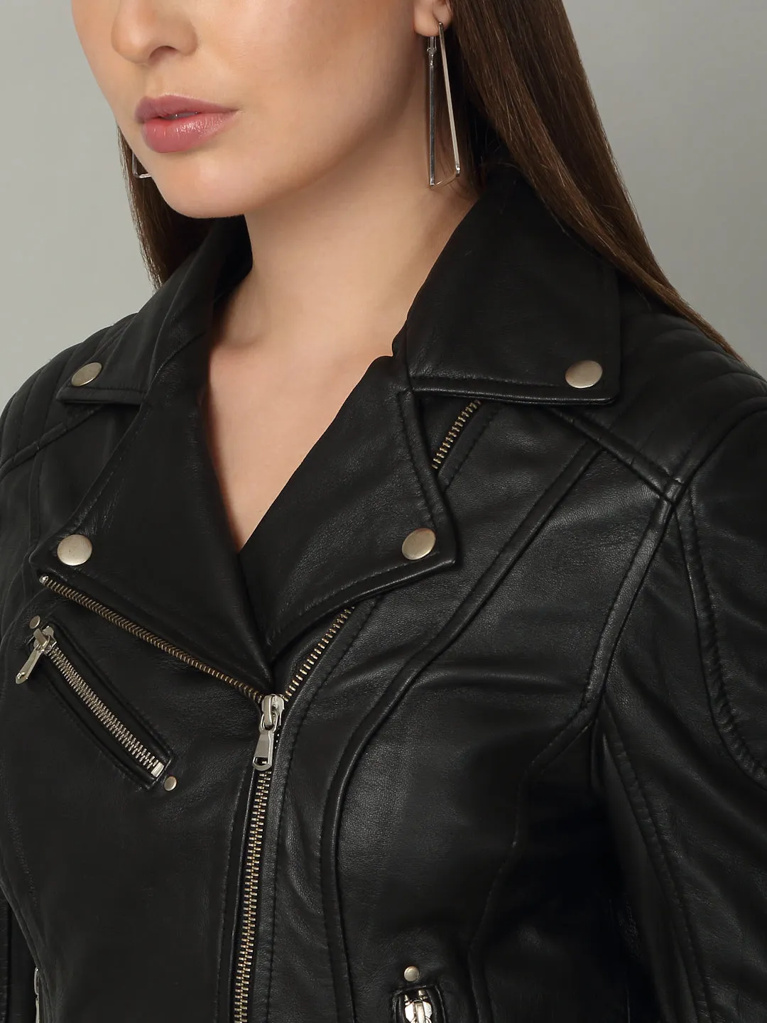 Women's Black Biker-Style Leather Jacket