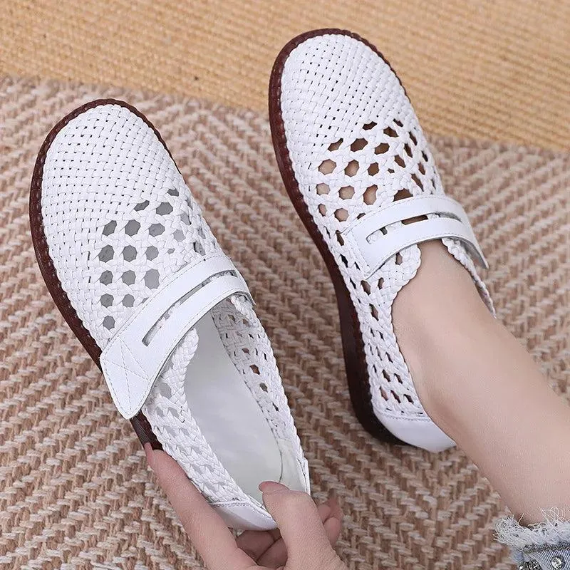 Women's Casual Shoes - Leather Hollow Flat Soft Sandals - 174FK